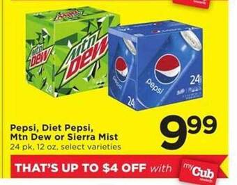 Cub Foods Pepsi, diet pepsi, mtn dew or sierra mist offer