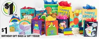 Dollar Tree Birthday Gift Bags or Gift Tissue offer