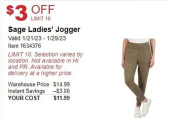 Costco Sage Ladies' Jogger offer