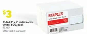 Staples Ruled 3"x5" White Index Cards, 500/Pack offer