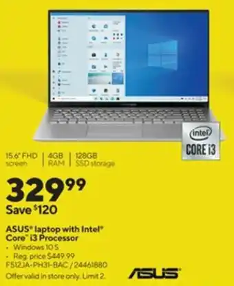 Staples ASUS Laptop With Intel Core i3 Processor F512JA-PH31-Bac offer