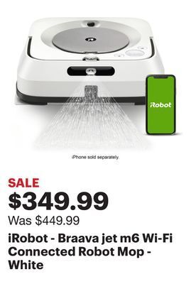 Best Buy Irobot - braava jet m6 wi-fi connected robot mop - white offer