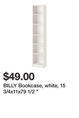 Ikea Billy bookcase, white, 15 3/4x11x79 1/2 " offer