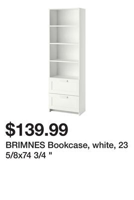 Ikea Brimnes bookcase, white, 23 5/8x74 3/4 " offer