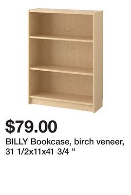 Ikea Billy bookcase, birch veneer, 31 1/2x11x41 3/4 " offer