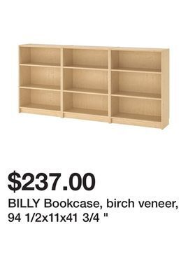 Ikea Billy bookcase, birch veneer, 94 1/2x11x41 3/4 " offer