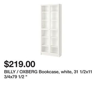 Ikea Billy / oxberg bookcase, white, 31 1/2x11 3/4x79 1/2 " offer