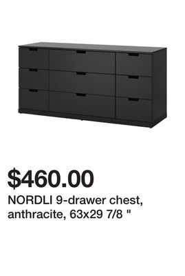 Ikea Nordli 9-drawer chest, anthracite, 63x29 7/8 " offer