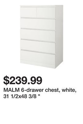 Ikea Malm 6-drawer chest, white, 31 1/2x48 3/8 " offer