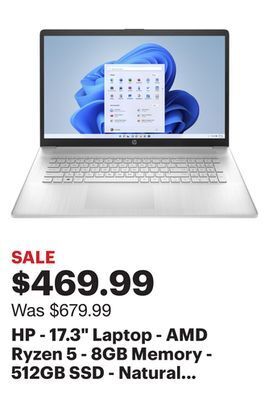 Best Buy Hp - 17.3" laptop - amd ryzen 5 - 8gb memory - 512gb ssd - natural silver offer