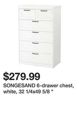 Ikea Songesand 6-drawer chest, white, 32 1/4x49 5/8 " offer