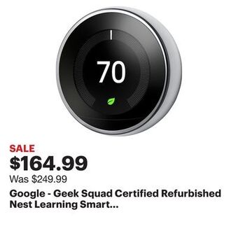 Best Buy Google - geek squad certified refurbished nest learning smart programmable wi-fi thermostat - stainless steel offer