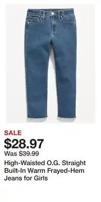 Old Navy High-waisted o.g. straight built-in warm frayed-hem jeans for girls offer