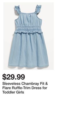 Old Navy Sleeveless chambray fit & flare ruffle-trim dress for toddler girls offer