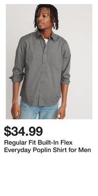 Old Navy Regular fit built-in flex everyday poplin shirt for men offer