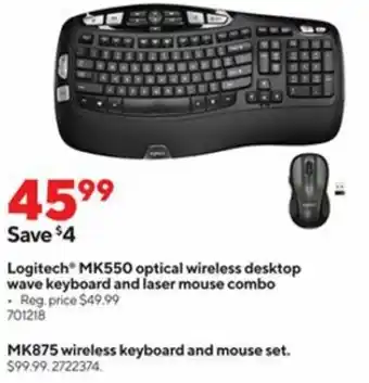 Staples Logitech MK550 Optical Wireless Desktop Wave Keyboard And Laser Mouse Combo offer