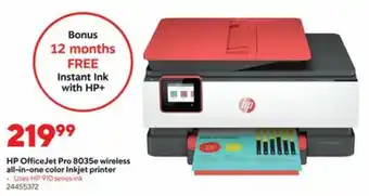 Staples HP OfficeJet Pro 8035e Wireless All-in-One Color Inkjet Printer offer