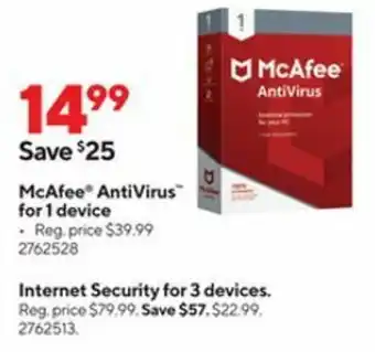 Staples McAfee AntiVirus for 1 Device offer