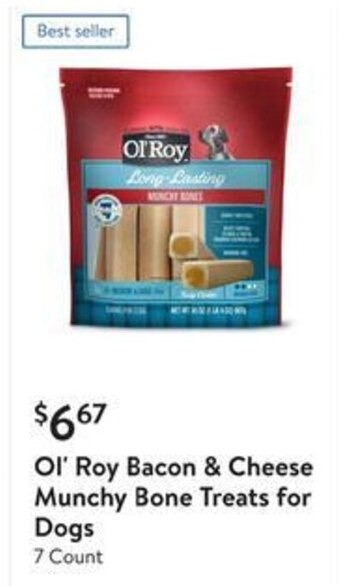 Walmart Ol' Roy Bacon & Cheese Munchy Bone Treats for Dogs offer