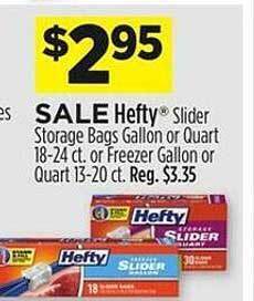 Dollar General Hefty slider storage bags gallon or quart or freezer gallon or quart offer