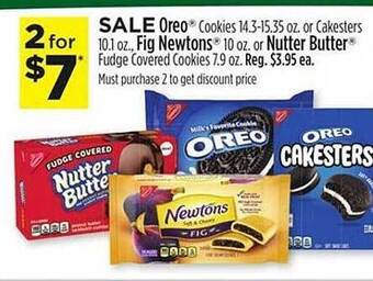 Dollar General Oreo cookies or cakesters, fig newtons or nutter butter fudge covered cookies offer