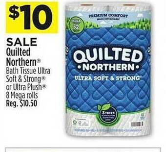 Dollar General Quilted northern bath tissue ultra soft & strong or ultra plush 8 mega rolls offer