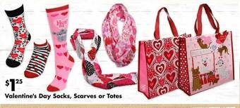 Dollar Tree Valentine's day socks, scarves or totes offer