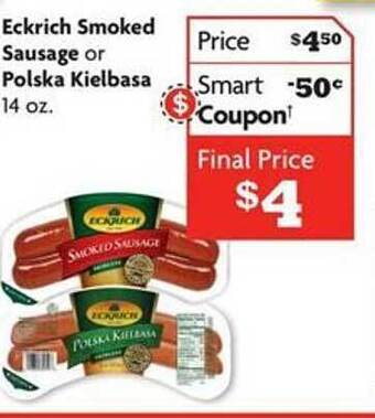 Family Dollar Eckrich smoked sausage or polska kielbasa offer