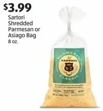 Aldi Sartori Shredded Parmesan or Asiago Bag 8 oz offer