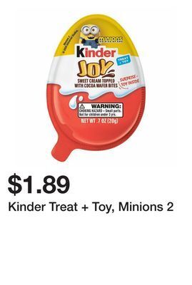 Wegmans Kinder treat + toy, minions 2 offer