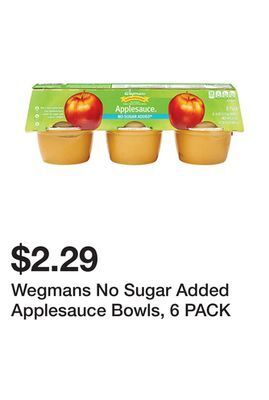Wegmans Wegmans no sugar added applesauce bowls, 6 pack offer