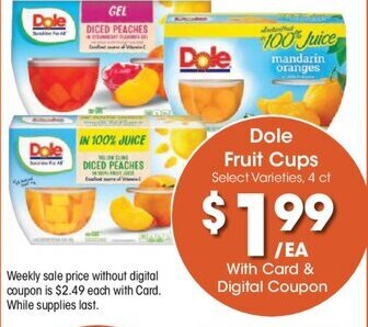 Kroger Dole Fruit Cups 4 ct offer