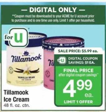 ACME Tillamook ice cream offer