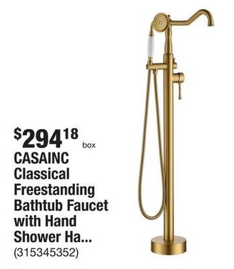 The Home Depot Casainc classical freestanding bathtub faucet with hand shower hand in brushed brass offer