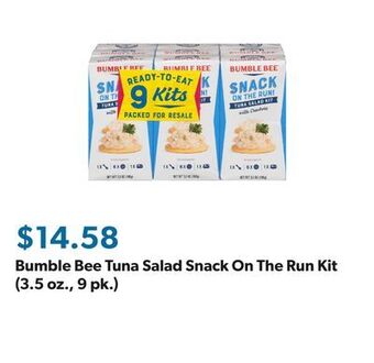 Sam's Club Bumble bee tuna salad snack on the run kit (3.5 oz., 9 pk.) offer