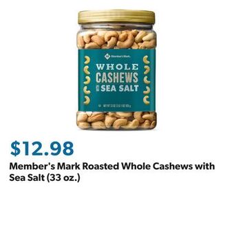 Sam's Club Member's mark roasted whole cashews with sea salt (33 oz.) offer