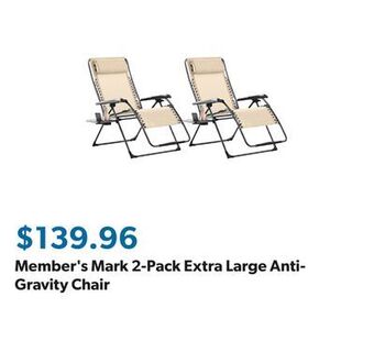 Sam's Club Member's mark 2-pack extra large anti-gravity chair offer