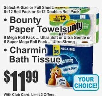 Key Food Bounty paper towels or charmin bath tissue offer