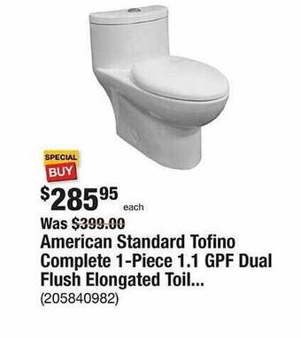 The Home Depot American standard tofino complete 1-piece 1.1 gpf dual flush elongated toil offer
