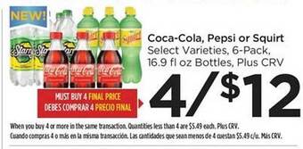 Food 4 Less Coca-cola, pepsi or squirt offer