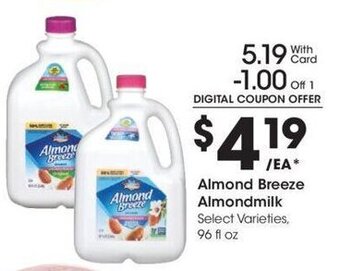 Kroger Almond Breeze Almondmilk 96 fl oz offer
