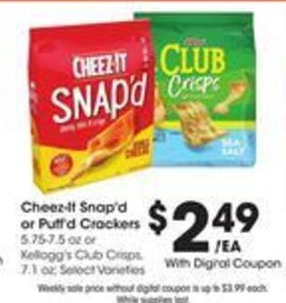 Kroger Cheez-It Snap'd or Puff'd Crackers offer