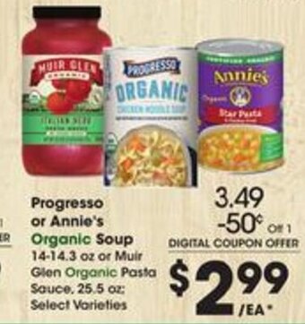 Kroger Progresso or Annie's Organic Soup 14-14.3 oz offer