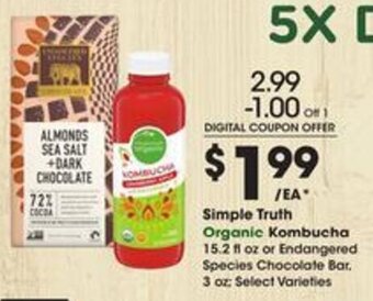 Kroger Simple Truth Organic Kombucha 15.2 fl oz offer