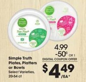 Kroger Simple Truth Plates, Platters or Bowls 20-54 ct offer