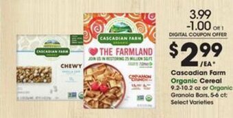 Kroger Cascadian Farm Organic Cereal 9.2-10.2 oz offer