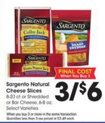 Kroger Sargento Natural Cheese Slices 8-20 ct offer
