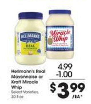 Kroger Hellmann's Real Mayonnaise or Miracle Whip offer