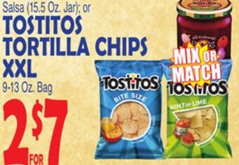 Bravo Supermarkets Tostitos tortilla chips xxl, 9-13 oz. bag offer