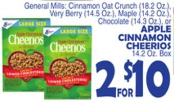 Bravo Supermarkets General mills apple cinnamon cheerios 14.2 oz. box offer
